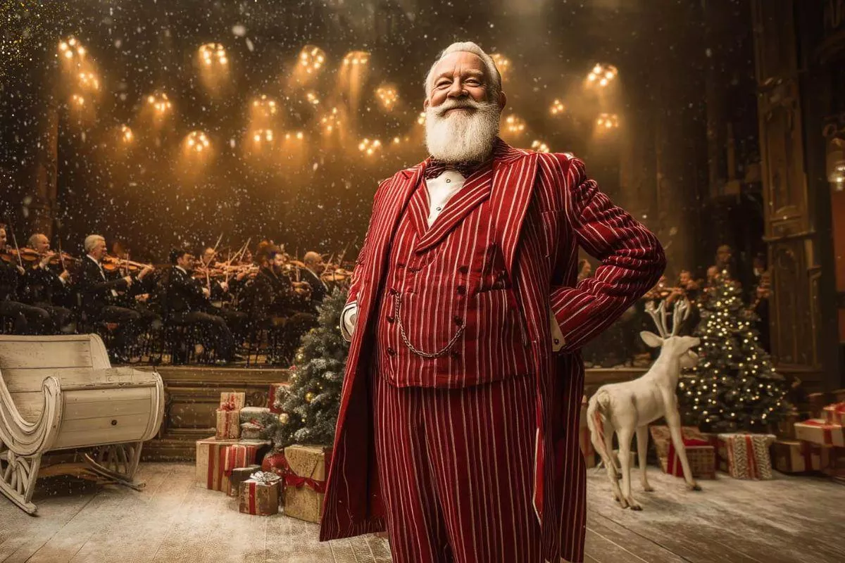 kerstman met slee op achtergrond